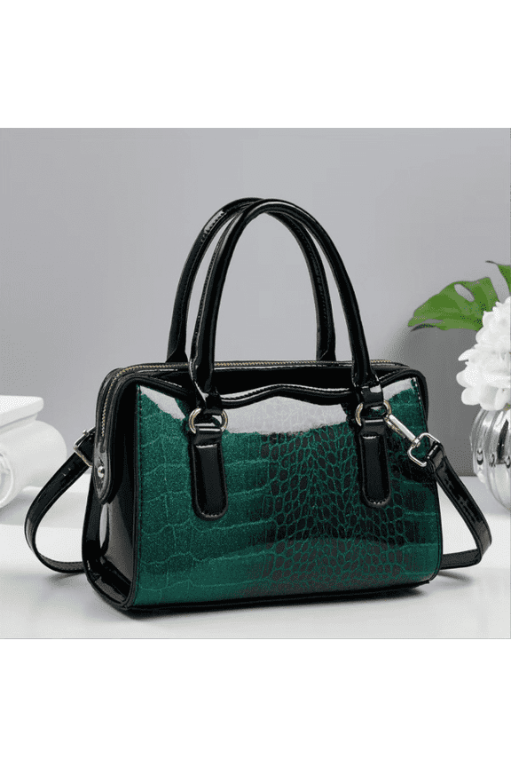 Glossy Crocodile Pattern Tote Bag for Women, Fashion Patent Leather Satchel Purse with Detachable Shoulder Strap