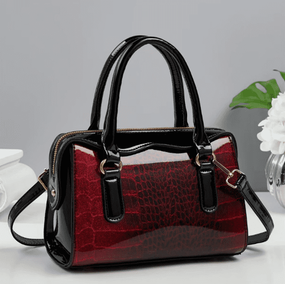 PORT&LOTUS Glossy Crocodile Pattern Tote Bag for Women, Fashion Patent Leather Satchel Purse with Detachable Shoulder Strap