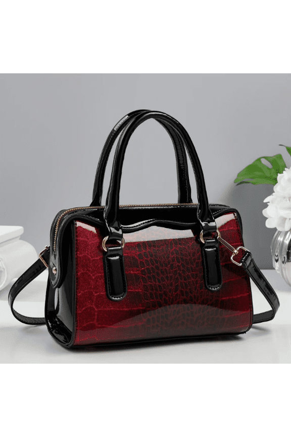Glossy Crocodile Pattern Tote Bag for Women, Fashion Patent Leather Satchel Purse with Detachable Shoulder Strap