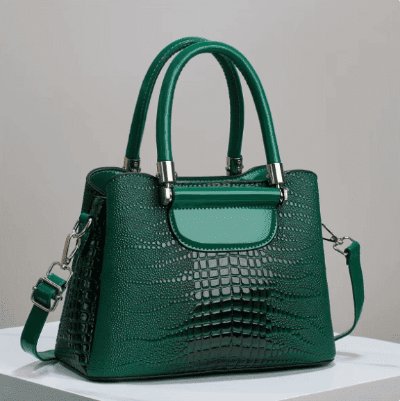 PORT&LOTUS Luxury Patent Leather Crocodile Print Satchel for Women - Stylish Top Handle Bag with Detachable Crossbody Strap