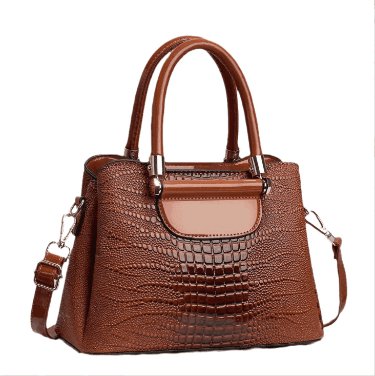 PORT&LOTUS Luxury Patent Leather Crocodile Print Satchel for Women - Stylish Top Handle Bag with Detachable Crossbody Strap