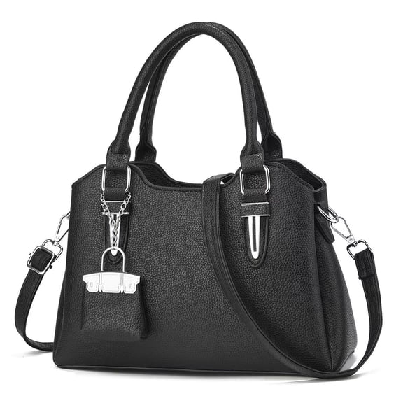 PORT&LOTUS Medium Size Leather Top Handle Crossbody Tote Purses for Women Business Casual Pure Color Large Capacity Black Shoulder Handbags for Women with Compartments For Work