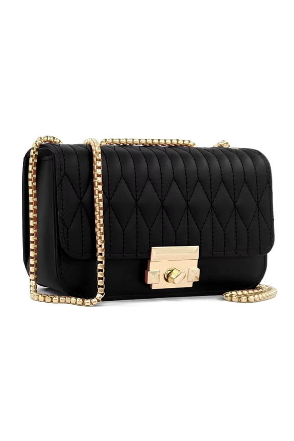 Mini Quilted Purses for Women with Golden Chain Strap Fashion Black Chain Purse PU Leather Shoulder Bag Ladies Clutch Handbags