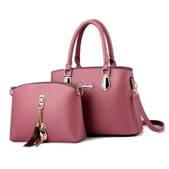 PORT&LOTUS Small Compact Genuine Leather Crossbody Bag Set for Women with Shoulder Strap Women's Top-handle Handbags with Multi Pocket Tote Bag with cat-shaped pendant.