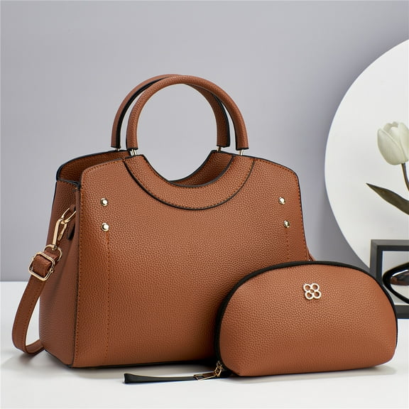 PORT&LOTUS Small Compact Leather Crossbody Bag Set for Women with Shoulder Strap Women's Top-handle Handbags with Adjustable Shoulder Strap