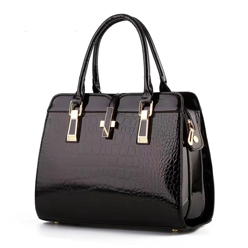PORT&LOTUS Small Compact Leather Crossbody Bag for Women Chic and Sophisticated Bag for Women with Shoulder Strap Women's Top-handle Handbags with Crocodile Embossing