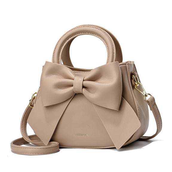 PORT&LOTUS Small Compact Leather Crossbody Bag for Women Sweet Style Handbag for Women with Shoulder Strap Women's Top-handle Handbags with Large Bow Decoration