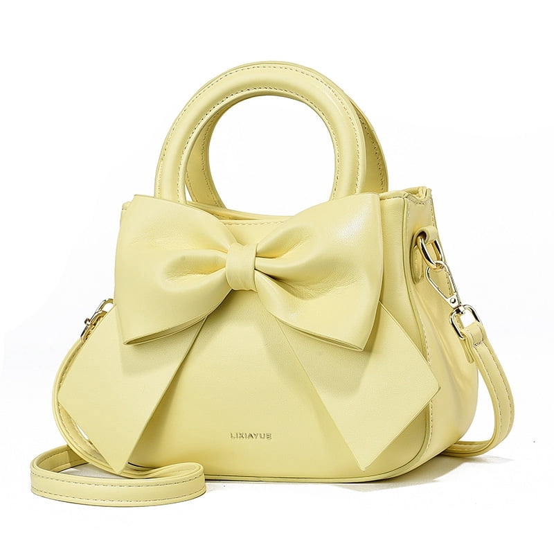 PORT&LOTUS Small Compact Leather Crossbody Bag for Women Sweet Style Handbag for Women with Shoulder Strap Women's Top-handle Handbags with Large Bow Decoration