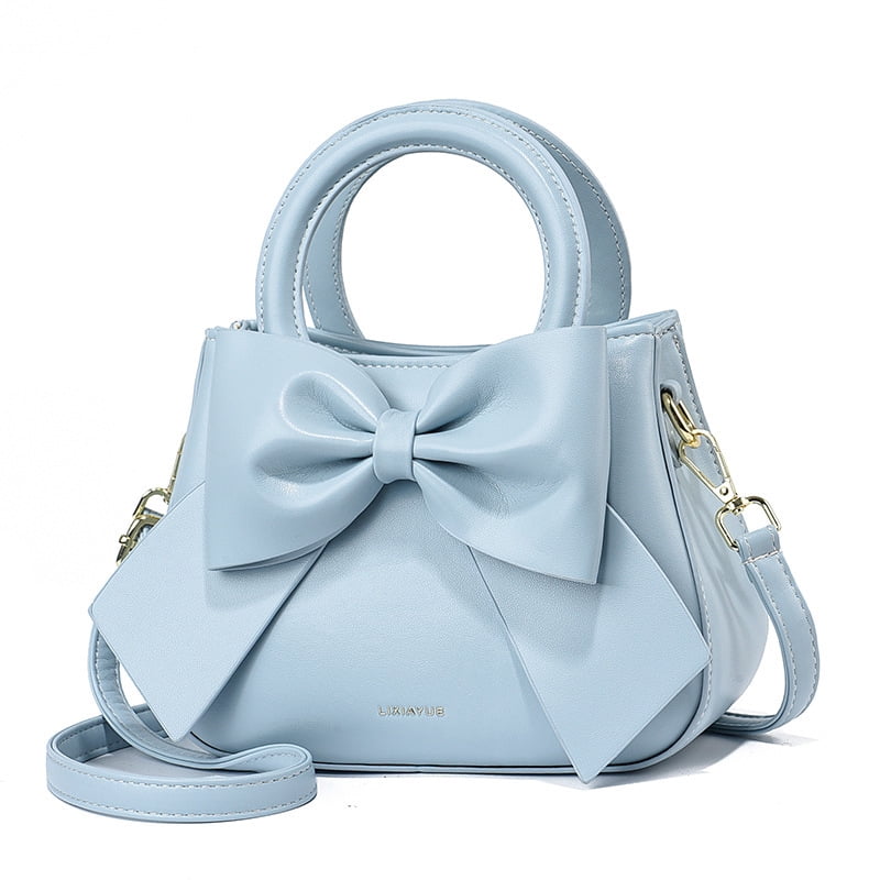 PORT&LOTUS Small Compact Leather Crossbody Bag for Women Sweet Style Handbag for Women with Shoulder Strap Women's Top-handle Handbags with Large Bow Decoration