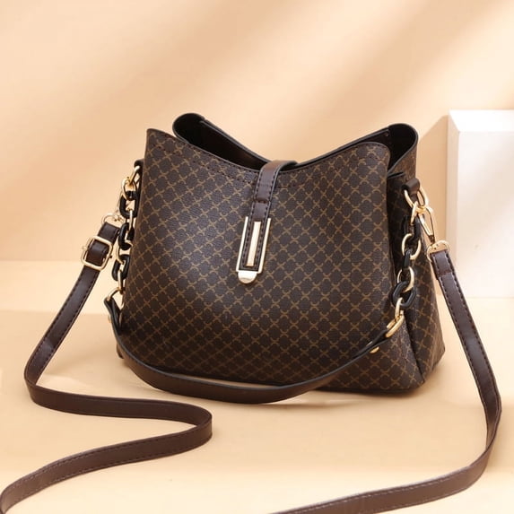 PORT&LOTUS Small Compact Leather Crossbody Bag for Women Chic Satchel Purse for Women with Geometric Pattern with Adjustable Shoulder Strap