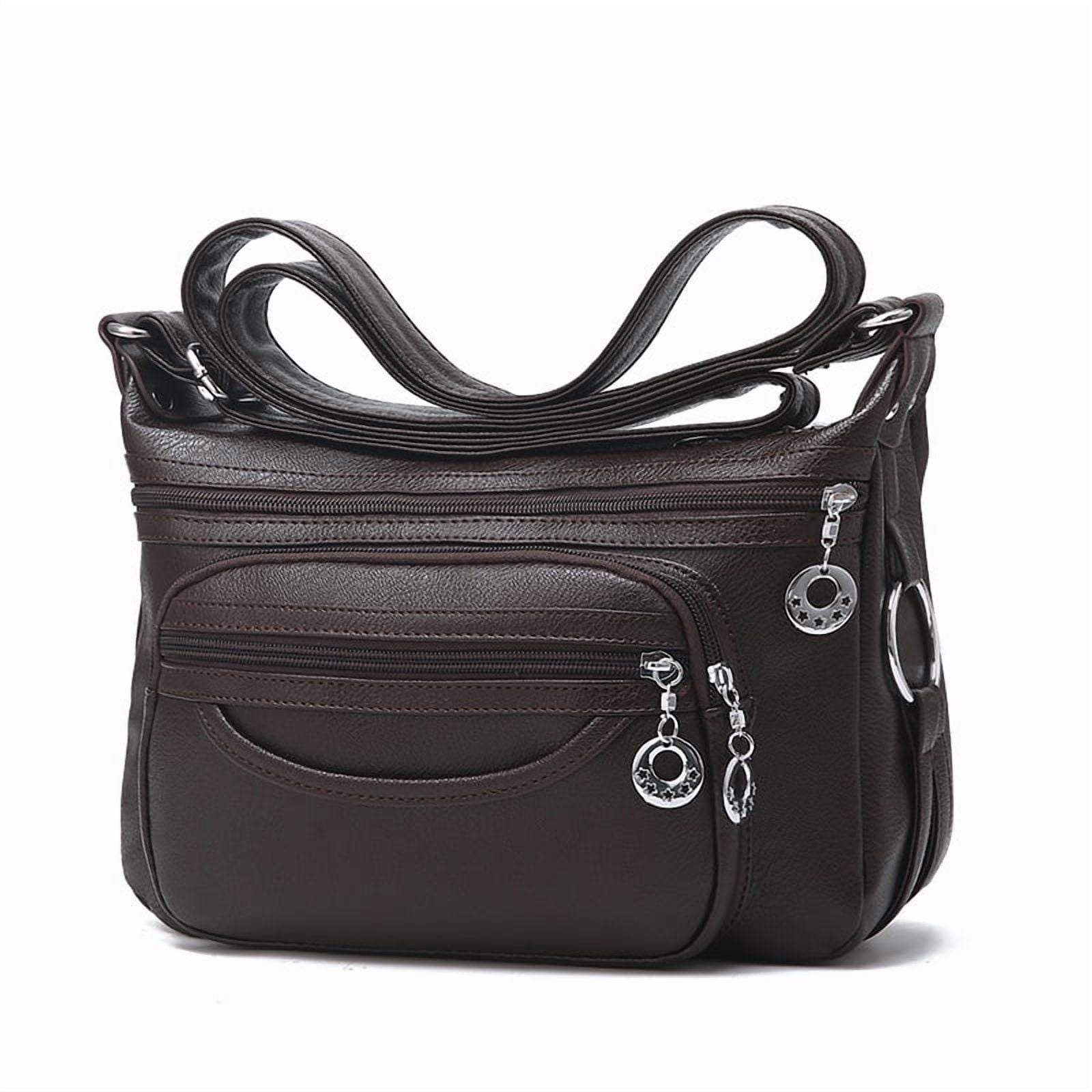 PORT&LOTUS Small Compact Leather Crossbody Bag for Women with Adjustable Shoulder Strap with Multi Pocket Tote Bag with Compartments