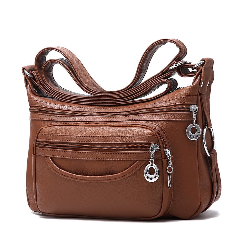 PORT&LOTUS Small Compact Leather Crossbody Bag for Women with Adjustable Shoulder Strap with Multi Pocket Tote Bag with Compartments