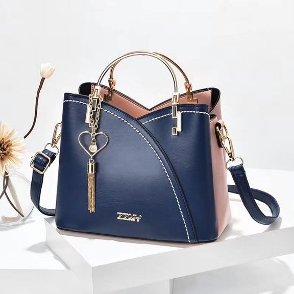 PORT&LOTUS Small Compact Leather Crossbody Bag for Women with Shoulder Strap Women's Top-Handle Handbags with Heart-Shaped Tassel Pendant