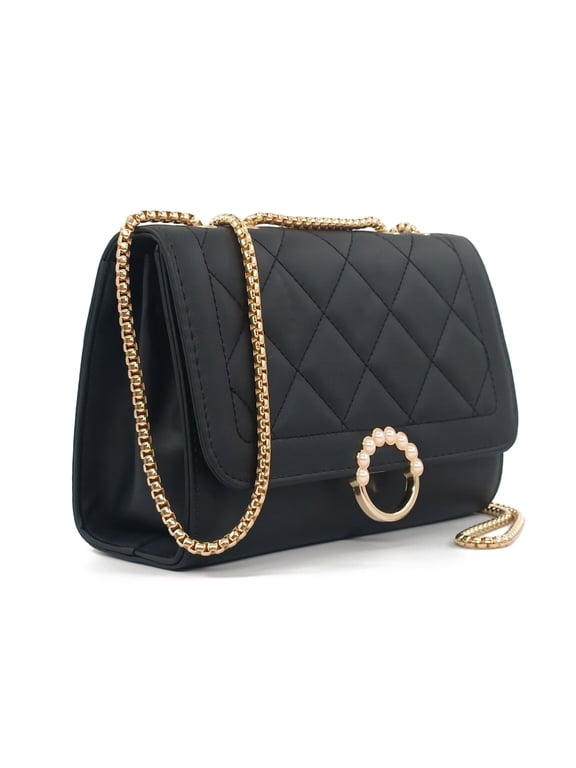 Small Shoulder Bags for Women with Golden Chain Strap Quilted Designer Handbags for Women Cute Purses for Women Trendy Black Cross Body Purse Women Black Womens Purses