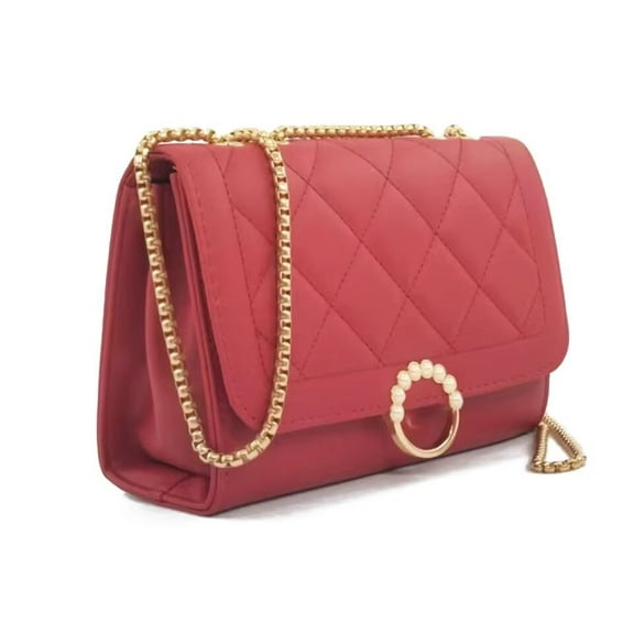 PORT&LOTUS Small Shoulder Bags for Women with Golden Chain Strap Quilted Designer Handbags for Women Red Cute Purses for Women Trendy Cute Crossbody Purse Womens Crossbody Purse