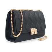 PORT&LOTUS Small Shoulder Purses for Women with Golden Chain Strap Quilted Designer Handbags for Women Cute Purses for Women Trendy Black Shoulder Bag Black Clutch Purses for Women