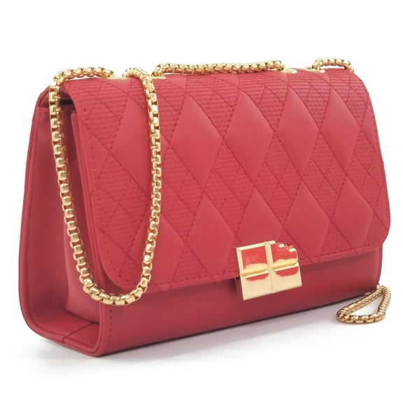 PORT&LOTUS Small Shoulder Purses for Women with Golden Chain Strap Quilted Designer Handbags for Women Cute Purses for Women Trendy Ladies Handbags Red Womens Crossbody Purse