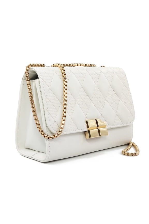 Small Shoulder Purses for Women with Golden Chain Strap Quilted Designer Handbags for Women Cute Purses for Women Trendy Ladies Handbags White Womens Crossbody Purse