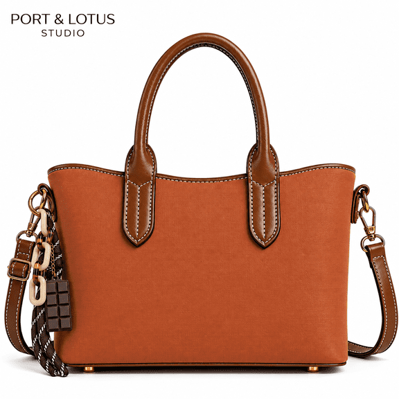 PORT&LOTUS Women Vegan Leather Tote Bag Top Handle Satchel Purse Work Shoulder Handbag with Cute Charm for Daily Work Travel Dating