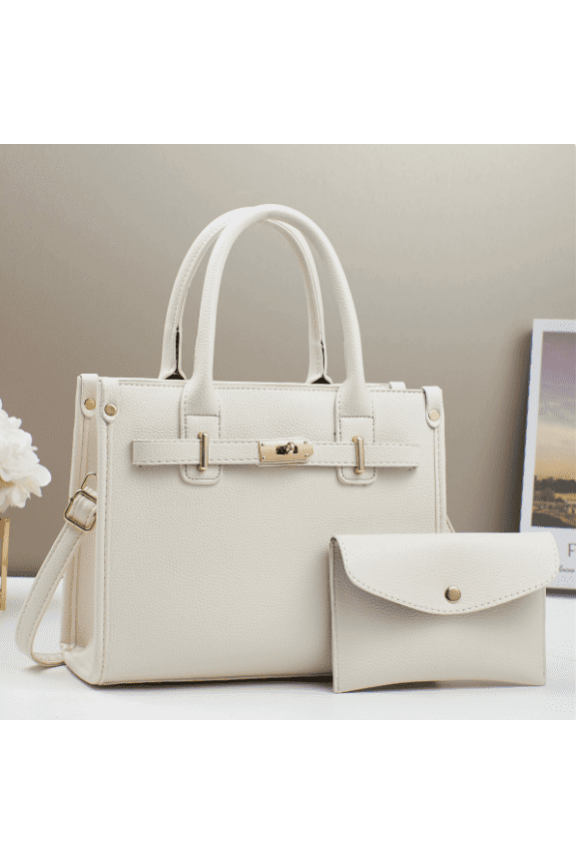 Women's 2 PCS Handbag Set PU Leather Top-handle Satchel with Clutch Wallet Shoulder Bag for Work & Daily Use