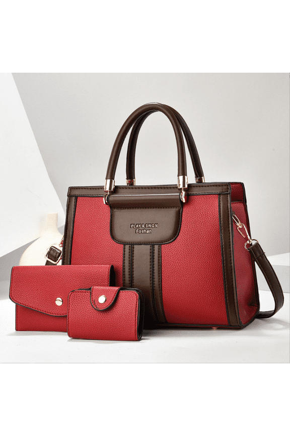 Women's 3 PCS Handbag Set PU Leather Top-handle Satchel with Clutch & Wristlet Shoulder Bag for Work & Daily Use