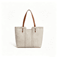 thumbnail image 1 of PORT&LOTUS Women's Beige Faux Leather Tote Bag Large Capacity Shoulder Handbag with Brown Contrast Stitching Minimalist Work & Travel Purse for Daily Use, 1 of 6