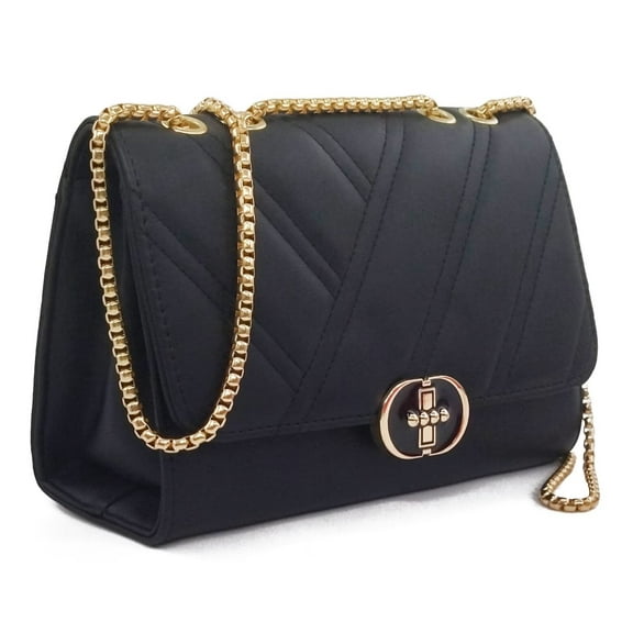 PORT&LOTUS Women's Shoulder Bag with Golden Chain Strap Quilted Designer Handbags for Women Cute Purses for Women Trendy Women's Handbags Black Crossbody Purse