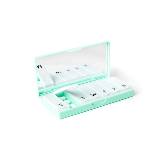 PORT X POLISH Weekly Pill Organizer Single 1X Daily, Compact 7-Day Vitamin Case with Removable Tabs, Mint