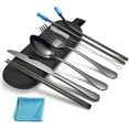 thumbnail image 1 of PORTABLE CUTLERY SET [Black] 9 Pieces Travel Utensils Set With Case | Stainless Steel Flatware For Camping, College, Office & Travel | Environmentally Friendly Reusable Utensils by LAH KITCHEN, 1 of 8