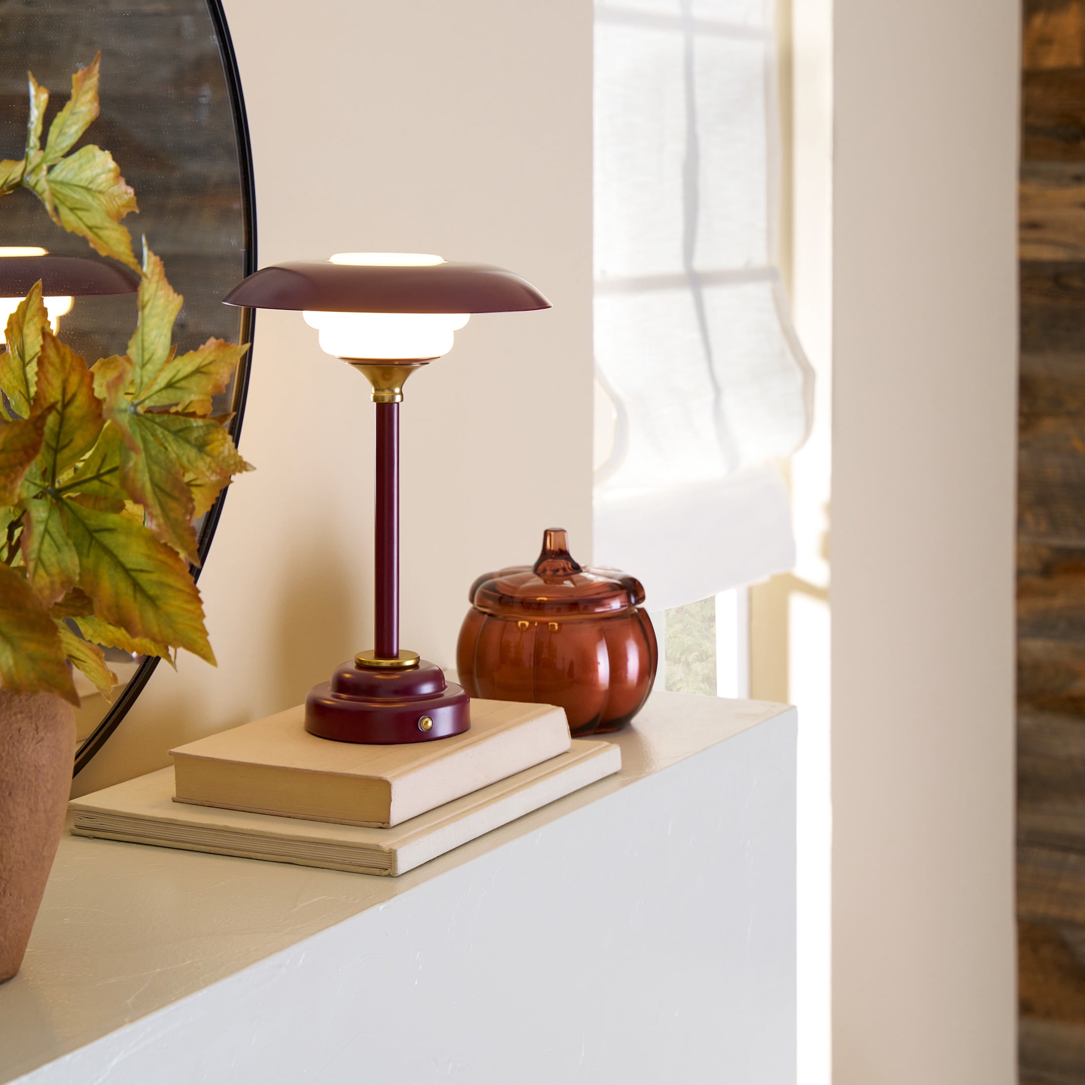 Better Homes & Gardens 12" Portable Red Ripple Lamp, dimmable with touch switch and USB-C