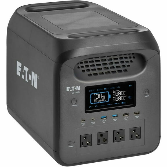 Eaton Portable Power Station, 1800W, Lithium-Ion (LFP), AC, DC, USB-A, USB-C, QC 3.0, LCD