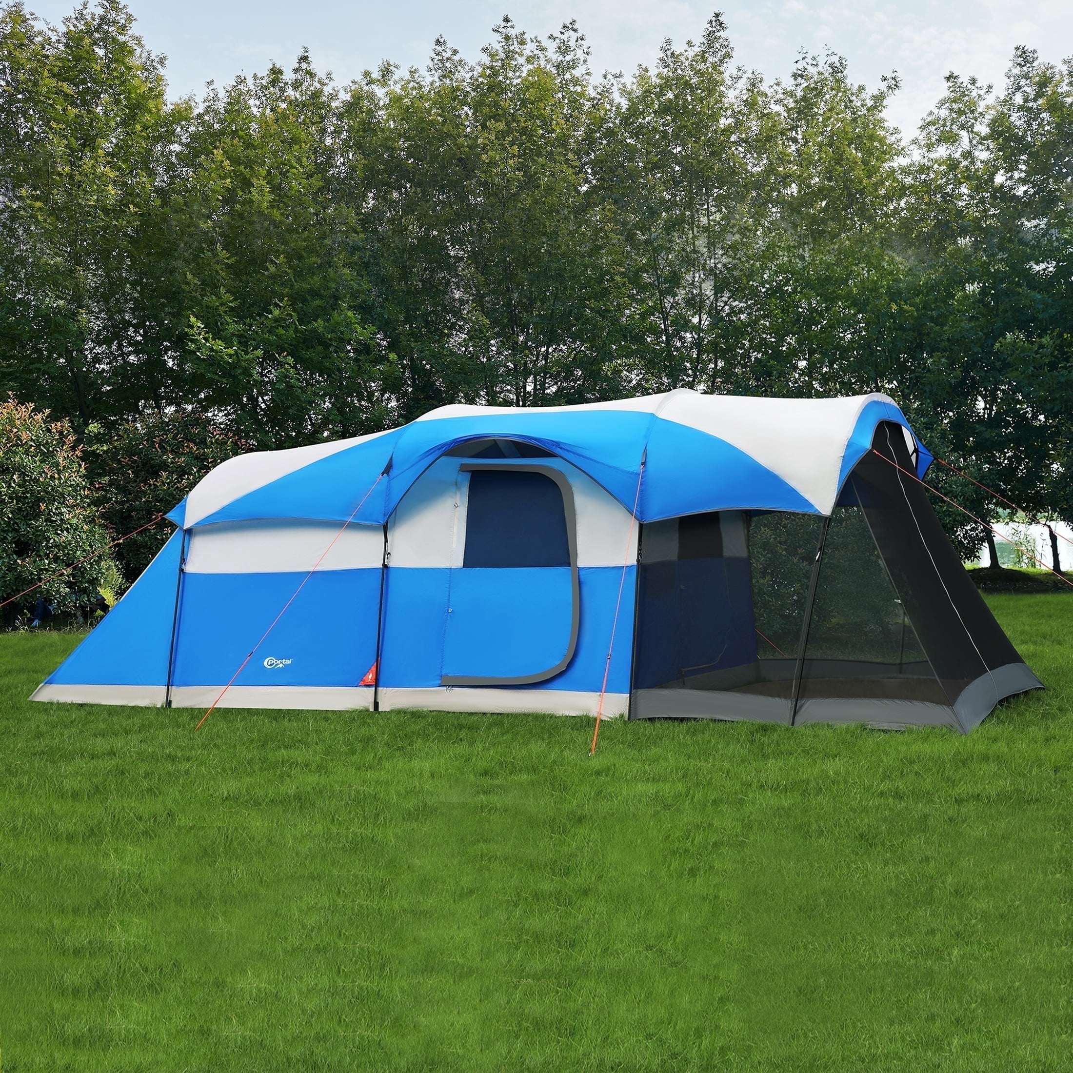 PORTAL 8 Person Camping Tent, Portable Cabin Tent for Family with Rainfly and Screen Porch, 20ft * 8ft * 74in, Blue