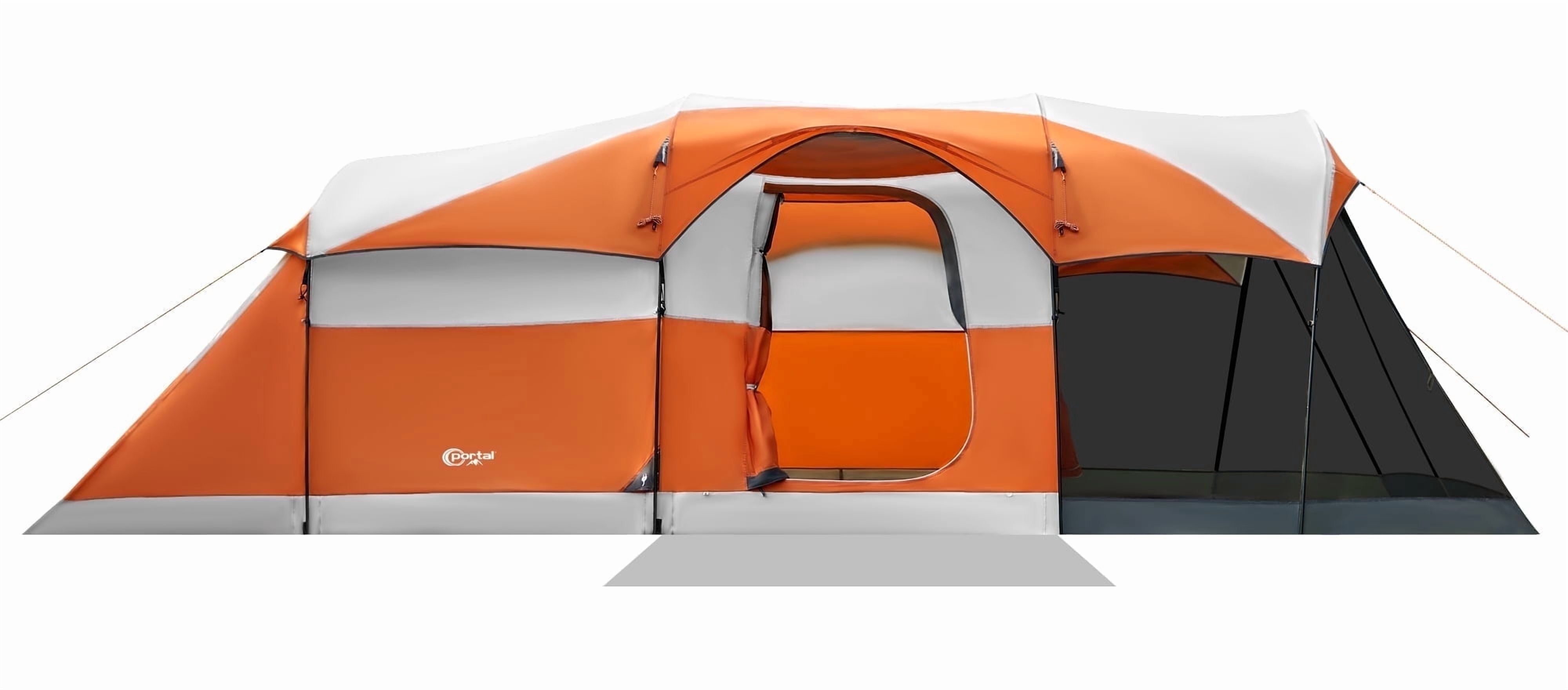 PORTAL 8 Person Family Camping Tent, Portable Cabin Tent with Rainfly and Screen Porch, 20ft * 8ft * 74in, Orange