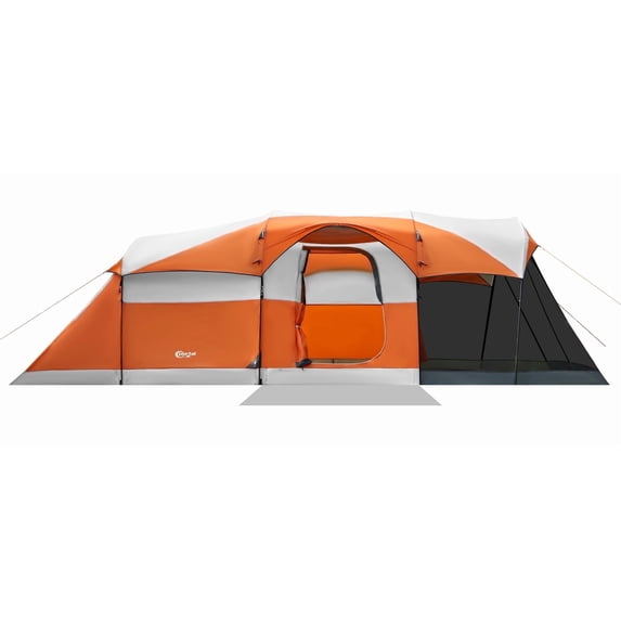 PORTAL 8 Person Family Camping Tent, Portable Cabin Tent with Rainfly and Screen Porch, 20ft * 8ft * 74in, Orange