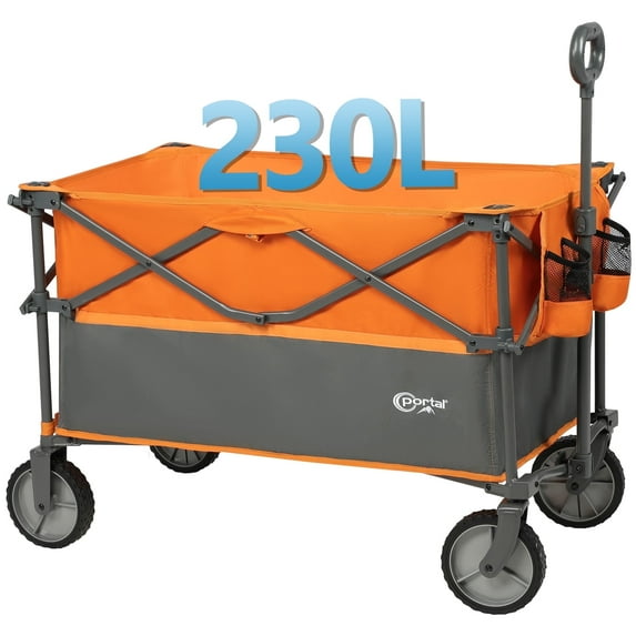 PORTAL Collapsible Camping Folding Wagon Utility Garden Cart with Wheels, Cup Holder& Side Pocket, Orange