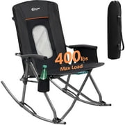PORTAL Folding Camping Rocking Chair, Portable Outdoor Rocker with Mesh High Back, Supports 400 lbs, Black