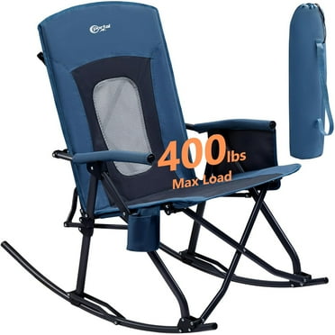 PORTAL Folding Camping Rocking Chair, Portable Outdoor Rocker with Mesh High Back, Supports 400 lbs, Blue