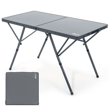 PORTAL Folding Camping Table for 4-6 Person, Large Aluminum Portable Table with Adjustable Height and Carry Handle for Picnic, BBQ, Camping, Black