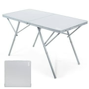 PORTAL Folding Camping Table for 4-6 Person, Large Aluminum Portable Table with Adjustable Height and Carry Handle for Picnic, BBQ, Camping, Silver