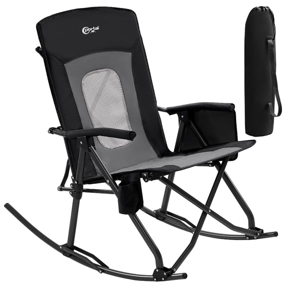 PORTAL Oversized Folding Camping Rocking Chair Portable Outdoor Rocker High Back with Hard Armrests Carry Bag Included Supports 400 lbs Mesh Back, Black