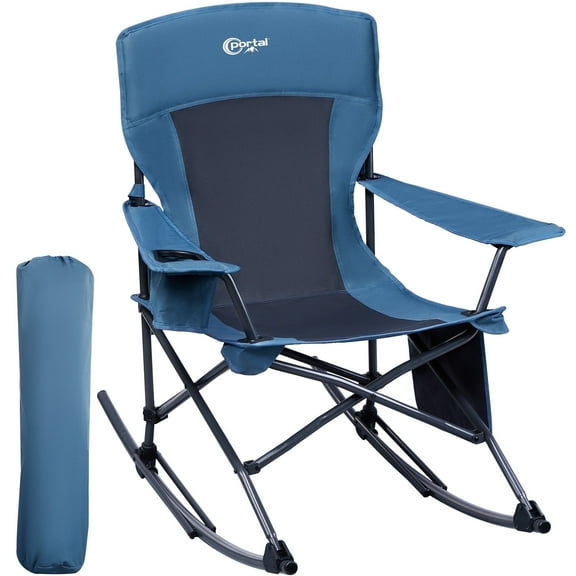 PORTAL Rocking Camping Chair, Portable Folding Rocker for Outdoor with Carry Bag, Supports 300 lbs, Blue & Gray