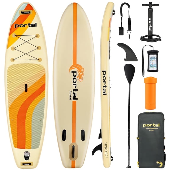 PORTAL SUP Inflatable Paddle Board for Adults 10'6'' Stand Up Paddleboard,Non-Slip Deck Blow up Paddle Boards with Adjustable Paddle, Carry Bag, and Repair Kit