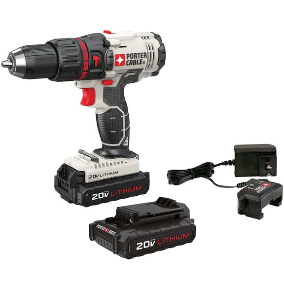 PORTER CABLE 20-Volt Max 1/2-Inch Lithium-Ion Compact Cordless Hammer Drill With 2 Batteries, PCC621LB