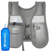 PORTHOLIC Running Vest for Women Men with 500ml/17oz Water Bottle |Adjustable Hydration Vest|Reflective |Lightweight |6 Pockets |Breathablefor Running Accessories for Hiking Running (Gray,Large)