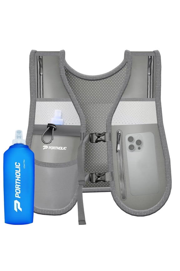 Running Vest for Women Men with 500ml/17oz Water Bottle |Adjustable Hydration Vest|Reflective |Lightweight |6 Pockets |Breathablefor Running Accessories for Hiking Running (Gray,Large)