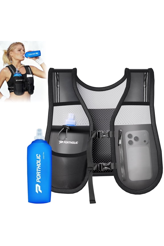 Running Vest for Women Men with 500ml/17oz Water Bottle |Adjustable Hydration Vest|Reflective |Lightweight |6 Pockets |Breathablefor Running Accessories for Hiking Running (Black,Large)