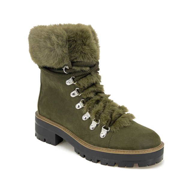 WHITE MOUNTAIN Women's Gloving Faux Fur Hiker Bootie — Lace-Up, Lug Sole, Warm Cold-Weather Boots