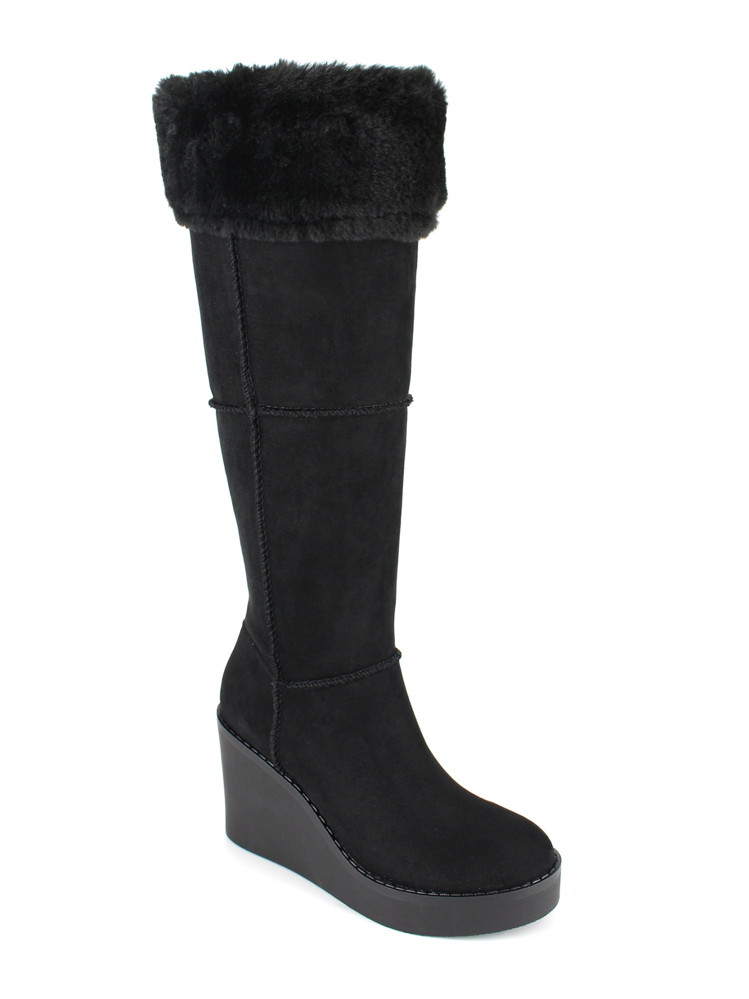 PORTLAND by Portland Boot Company Women's Faux Fur Trim Wedge Knee High