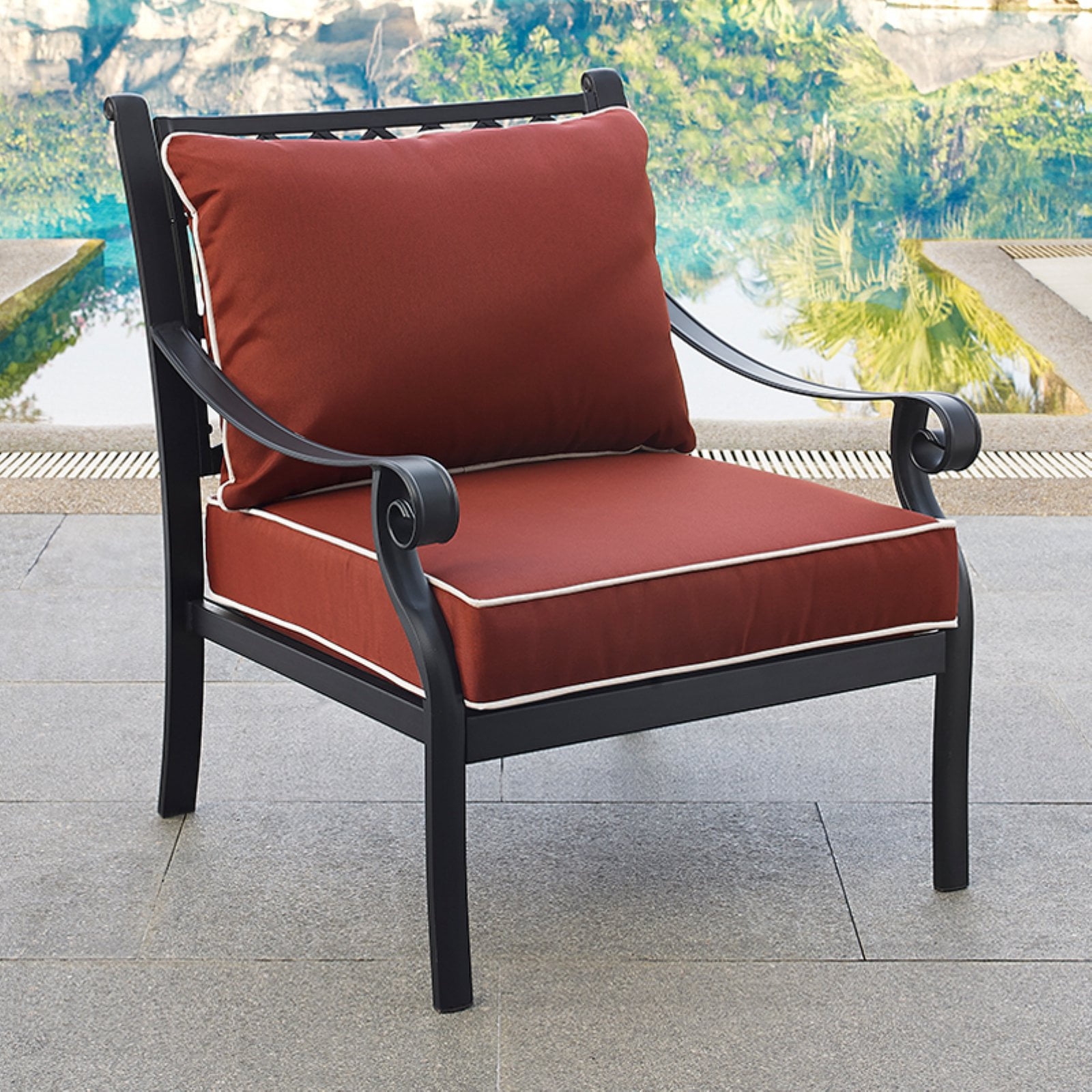 PORTOFINO CAST ALUMINUM ARM CHAIRS IN CHARCOAL BLACK FINISH WITH