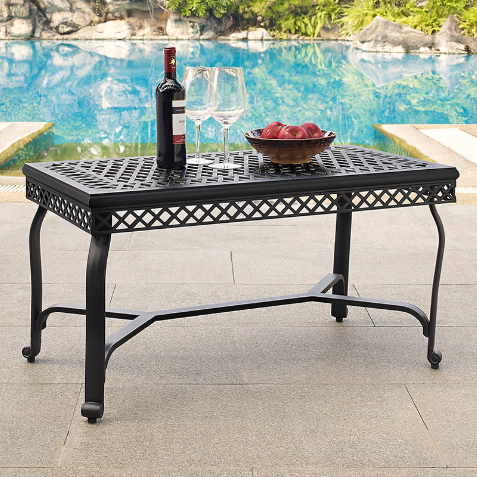 PORTOFINO CAST ALUMINUM COFFEE TABLE IN CHARCOAL BLACK FINISH